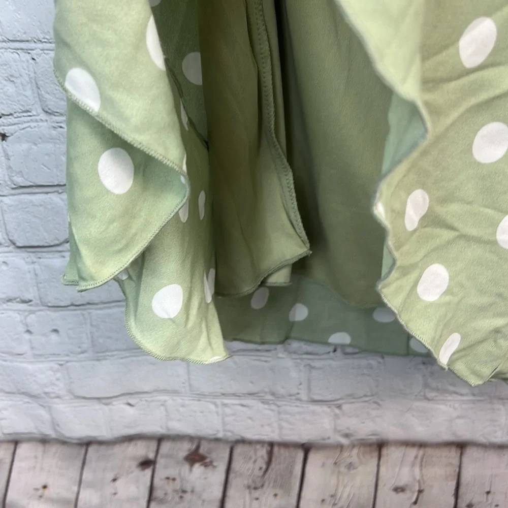 Teeze Me Sage Green & White Polka Dot Ruffle Halter Dress Juniors Size 9/10 & 13 - Picture 6 of 7